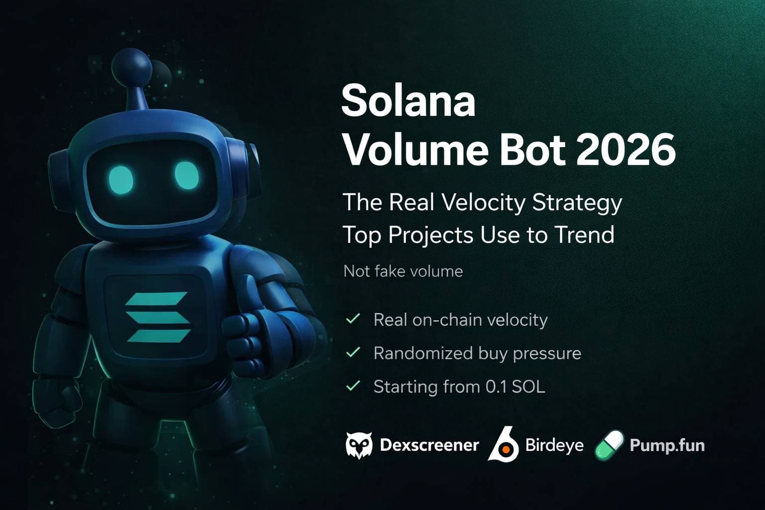 Solana Volume Bot 2026 – Real velocity spikes on DexScreener trending with natural randomized buy-heavy patterns