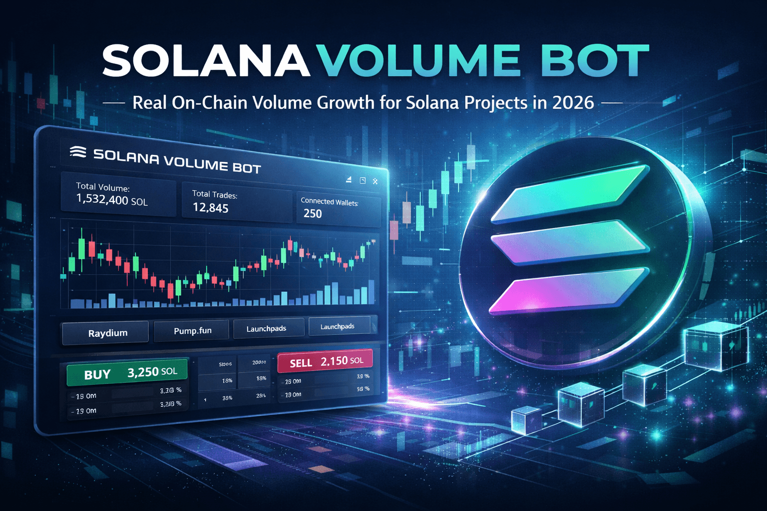 Solana Volume Bot Telegram interface showing real-time volume generation and on-chain trading dashboard